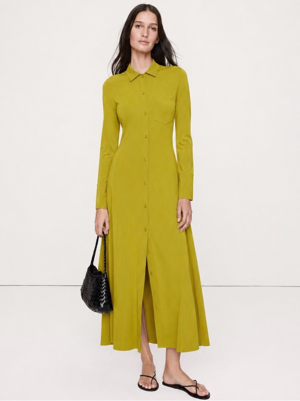 NWT! Banana Republic Lime Green Jersey Knit Shirtdress - XS 💿